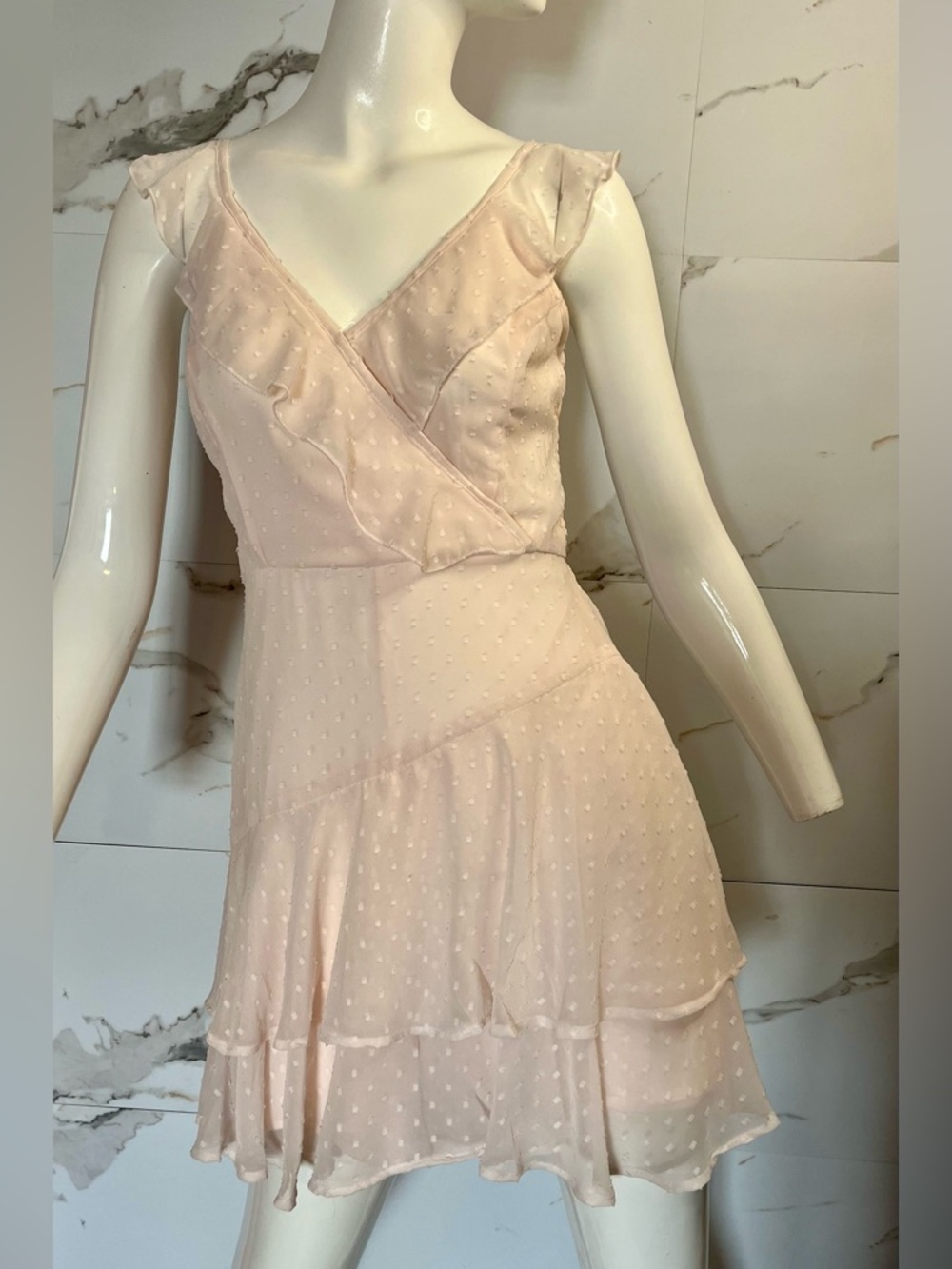 Japna Swiss Dot Ruffle Romper Faux Dress Soft Blush Pink Size S Lightweight